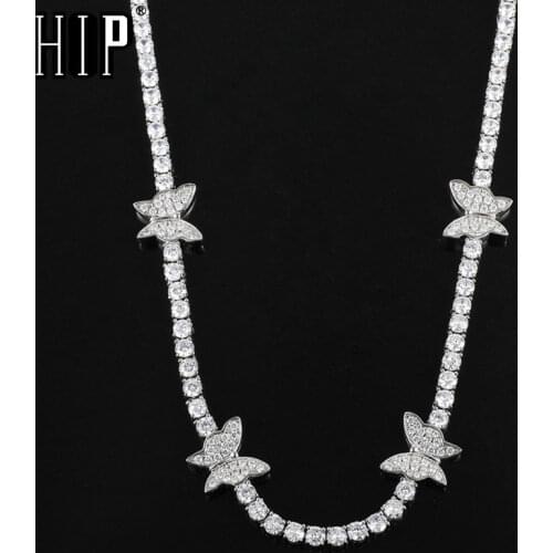 Hip Hop 18inch Tennis Chain With Butterfly Pendant 4mm 1 Row CZ Cubic Zirconia Stones Chains Necklaces For Men Women Jewelry