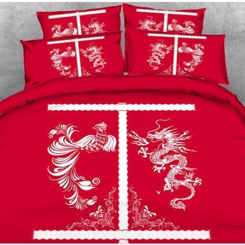 Royal Linen Source 3 pcs per set Red and White Rooster and Dragon 3d bed set Children Bed Linens with Children Bed Sheet