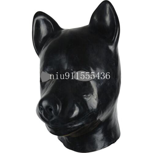 Natural Latex mask hood cosplay costumes fetish animal cosplay mask Back Zipper Club Wear one size head round 52-60cm