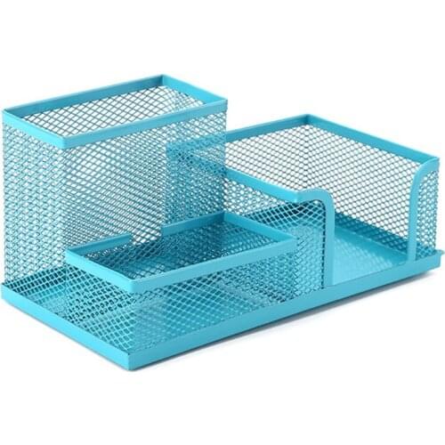 Metal Mesh Desk Organizer Pen Pencil Storage Holder with 3 Compartments for Home Office Students Supplies Accessories P9YA