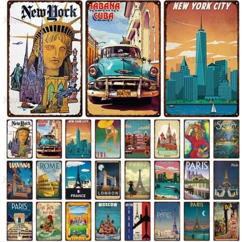 Retro Iron Decoration Plaque international city New & York & Paris & Moscow & London Metal Tin Sign Cafe Bar Home Decor Wall Art