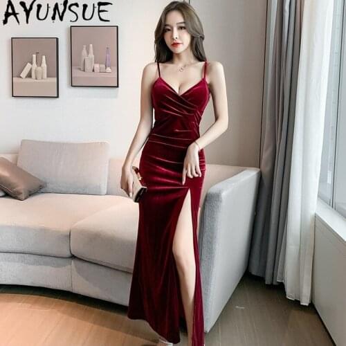 AYUNSUE Fashion Spring Autumn Sexy Dress Women Sleeveless V Neck Maxi Party Dress Elegant Women Clothes Red Vestidos Mujer
