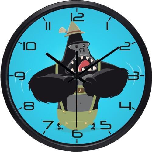 Fashion Style Non-Ticking Glass Top Study Children Room Gorilla Toy Wall Clock Creative Circle Modern Clock