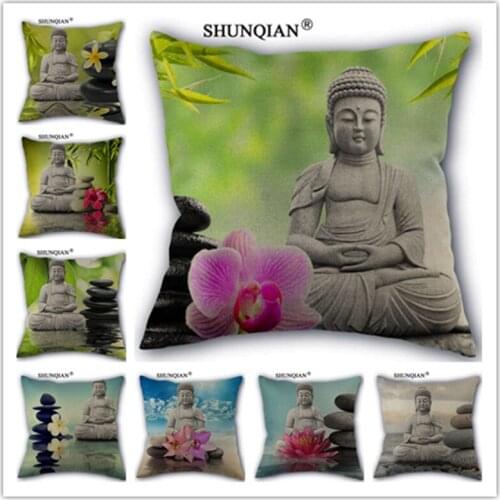 Fashion High Quality Cotton Linen Zen Buddha Stone Pillowcase Decorative Pillow Case For Home Pillow Cover WJY421(7)