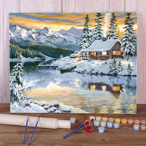 Landscape Winter Snow Scenery DIY Paint By Numbers Package Acrylic Paints 40*50 Canvas Painting Wall Decoration Drawing