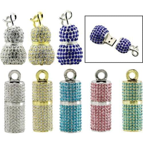 New Bling Diamond Cylindrical USB Flash Drive Necklace Jewelry Pen Drive 32GB 16GB 8GB 4GB Memory Stick USB 2.0 Flash Disk 64GB