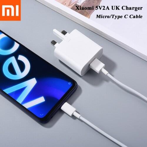 Original Xiaomi USB Charger 5V 2A UK Power Adapter Micro/Type C Sync Cable For Mi 9 8 Lite A3 Redmi S2 7A Note 4X Samsung Huawei