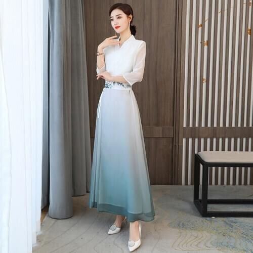 Ao Dai Dress 2020 Summer New Vietnam Dress Women Elegant Cheongsam Folk Chinese Dress Qipao Vietnam Traditional Dress 10515