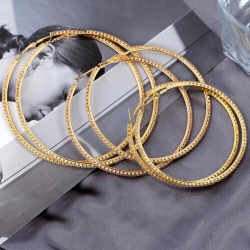 JUST FEEL Luxury Wedding Multiple Size Big Crystal Hoop Earrings For Women Rhinestones Statement Earrings Jewelry Brincos Bijoux