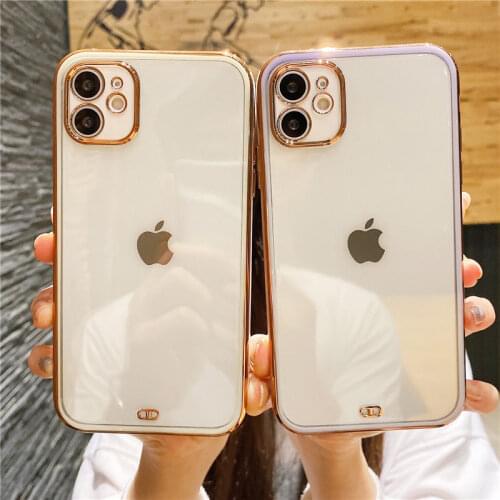 Transparent Electroplated Soft Phone Case For iPhone 12 11 Pro Max X XR XS Max 12Mini 7 8 Plus Shockproof Bumper Back Cover