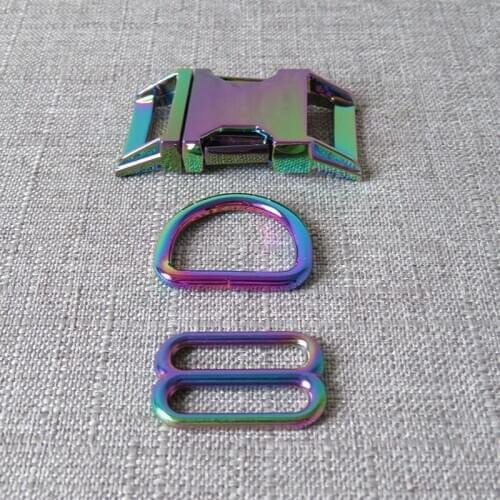 25mm Rainbow DIY Dog Collar Paracord Metal D Ring Buckle Hardware Webbing Slider Loop Strap Bag Belt Adjuster Clasp Accessory