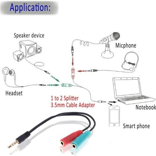 2 In 1 Splitter 4 Pole 3.5mm Audio Earphone Headset to 2 Female Jack Headphone for PC Notebook Laptop Mic + Audio Cable 3 pole