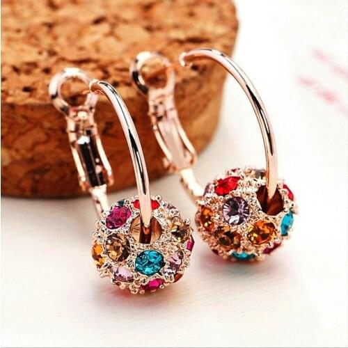 Luxury Female Rainbow Crystal White Stone Earrings Rose Gold Silver Color Clip Earrings Women Cute Bridal Ball Wedding Earrings