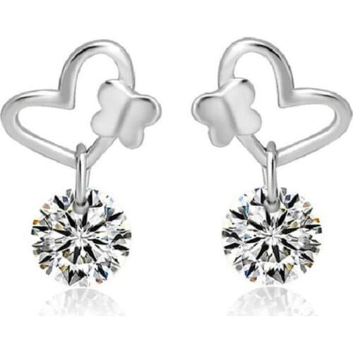 925 Sterling Silver Jewelry Butterfly Love Heart-shaped Fashion Zircon Crystal Wholesale Beautiful Earrings SE74