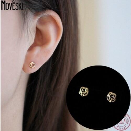 MOVESKI 925 Sterling Silver Plated14k Gold Hollow Retro Simple Rose Earrings Women Wedding Jewelry Gift