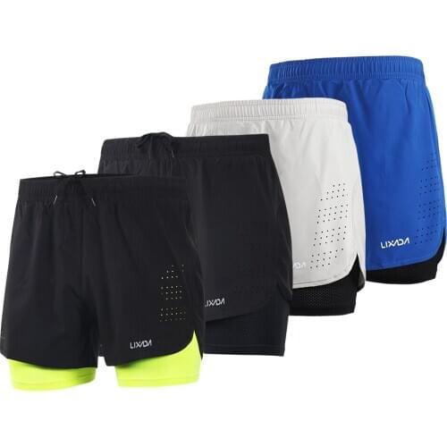 LIXADA Men 2-in-1 Running Shorts Quick Drying Breathable Gym Sports Shorts Training Exercise Jogging Cycling Shorts Longer Liner