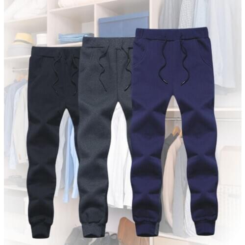 Men Gym Pants Men Fit Outdoor Cotton Plush Thicken Solid Color Pants Men Bodybuilding Training Sport Pants Fitness Trousers Spo