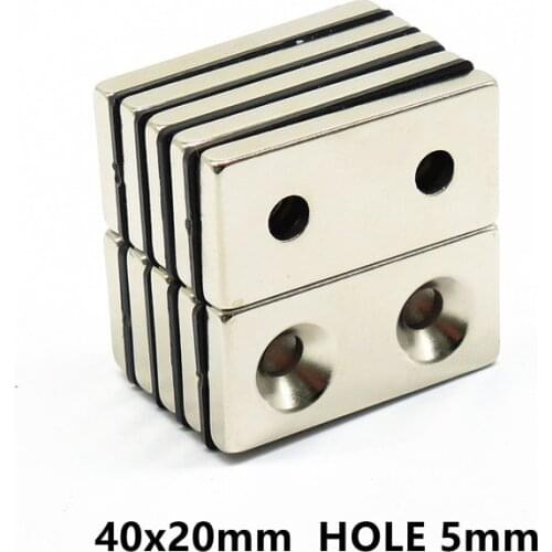 Strong Magnet 40 x 20 x 5mm Double Hole 5mm D Countersunk Rare Earth Neodymium Magnets Permanent magnet 40*20