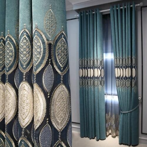 Blue Circular Geometric Curtains for Living Room Hollow Embroidery Blackout Window Drapes for Bedroom*VT