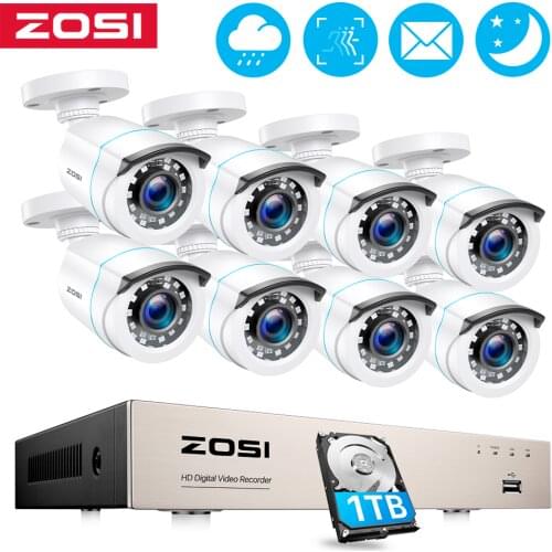 ZOSI 8CH CCTV System H.265+ 5MP Lite HD-TVI DVR kit 8 1080p 2MP Home Security Outdoor Night Vision Camera Video Surveillance Kit