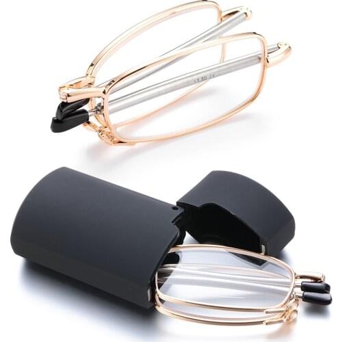 Unisex Folding Reading Glasses with Glasses Case Men Women Telescopic Legs Rotation Presbyopia Eyeglasses Vision Care +1.0-4.0