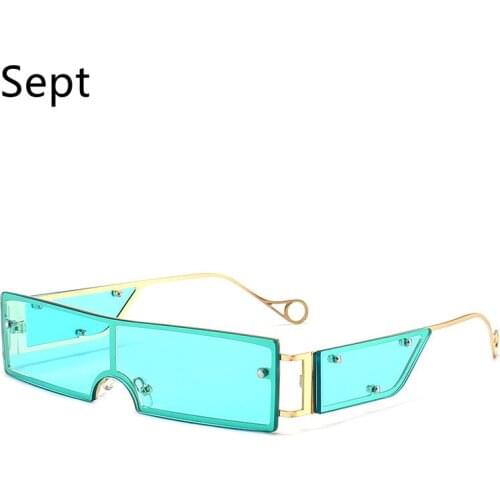 Sept Frameless Rivet Retro One Piece Candy Colors Shades Summer Styles Fashion Small Rectangle Sunglasses Women UV400