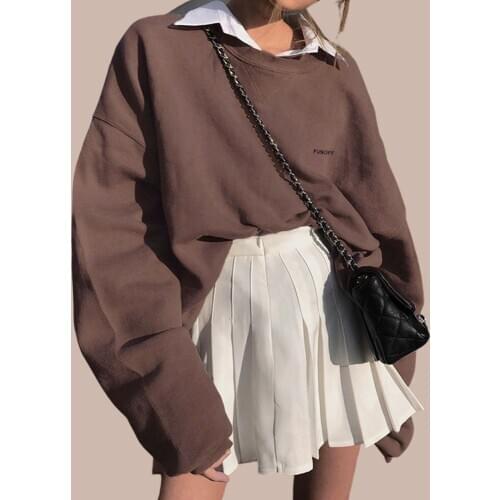 Missnight Sweatshirt Women Long Sleeve Hoodie Letter Print Crewneck Sweatshirt Streetwear Vintage Hoodie Women Pullover Brown