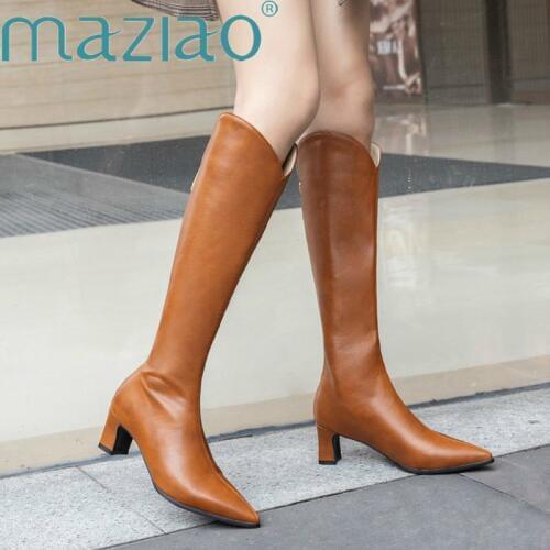 Sexy Pointed Toe High heel knee high boots women thigh high boots Ladies Winter zipper shoes simple woman party boots MAZIAO