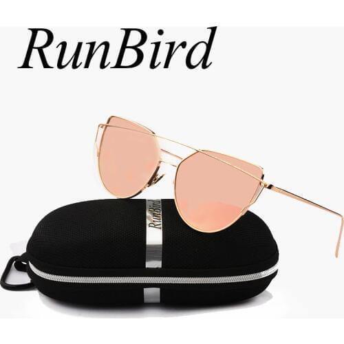 Mirror Flat Lense Women Cat Eye Sunglasses Classic Brand Designer Twin-Beams Rose Gold Frame Sun Glasses for Women with Box M195