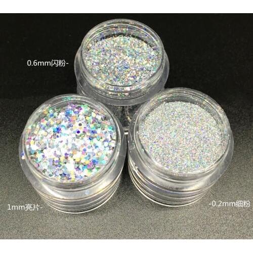 10ML/box 0.2mm,0.4mm, 1mm Fine Holographic Laser Sparkly Silver Nail Art Glitter Dust Powder Hexagon Shape Nail Art decoration