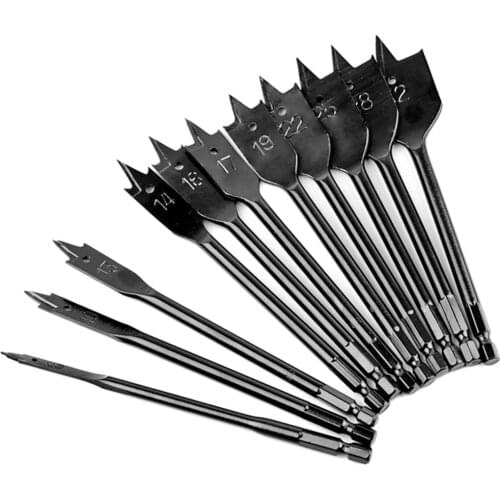 11Pcs Titanium Coating High-carbon Steel Hex Shank Spade Drill Bits Sets 6-32mm Flat Wood Boring Bit Woodworking Tools Hole Saw