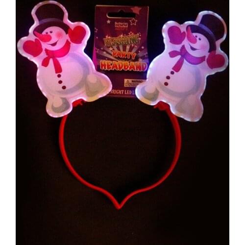 12PCS New Light Up LED Christmas Snowmen Santa Claus Tree Luminous Headband Hair Hoop Holiday Party Headdress Flash Accessories
