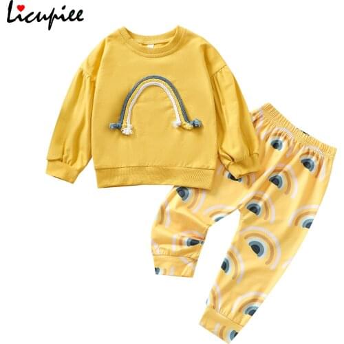 0-3 Years Print Baby Boy Outfits Toddler Baby 2pcs Fall Outfits, Long Sleeve Crew Neck Rainbow Tops + Elastic Waist Pants Set
