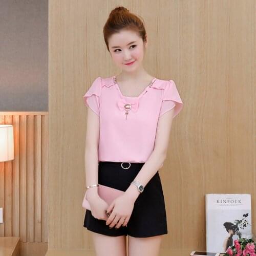 2020 Summer Women V-Neck Chiffon Butterfly Bow Blouse Tops+ wide Legs Slim Pant 2 Piece Set Female Two Piece Suit Outfits OL B64