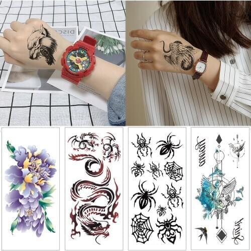 25 designs Waterproof fake tattoo Dragon scorpion black ink color temporary tattoo sticker Butterfly flower body tattoos