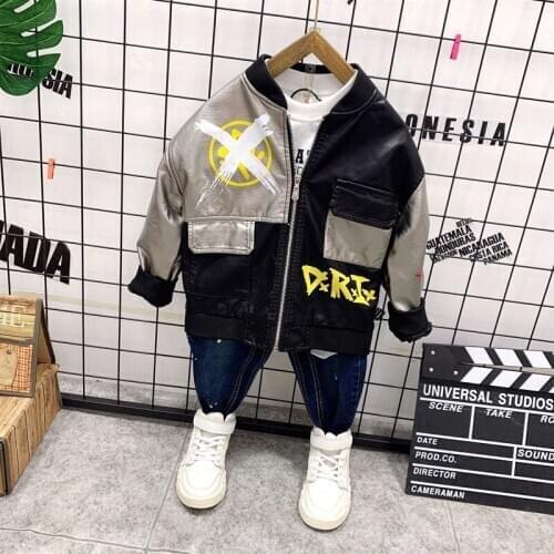 Infantil Baby Boys Suits boys Clothing Set Kids PU Leather jacket+T-shirt+jeans 3pcs Boys Outfits Children Clothing Sets 2-6year