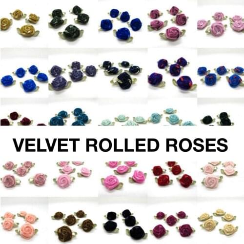 3 Pieces 35mm Velvet Rose Flower Applique with Leaf Loop|Floral Decor Embellishment|Doll Supplies|Hair Accessories