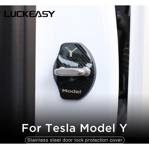 LUCKEASY Interior modification accessories stainless steel car door lock protective cover for Tesla ModelY 2020 4pcs/set