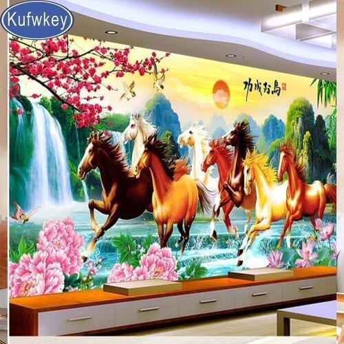 Large size 5d Diamond Painting Horses waterfall Landscape Handmade crafts Diamond Embroidery Picture Full square round drill