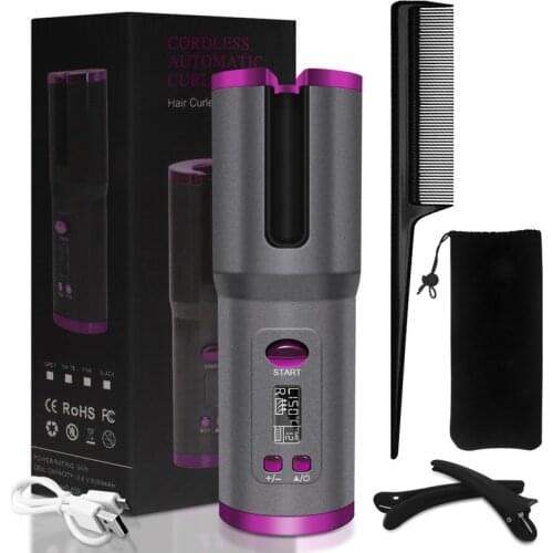 Cordless Auto Hair Curler Automatic Shut-Off Wand Curling Iron Fast Heating Ceramic Barrel Curls Waves LED Display Hair Styling
