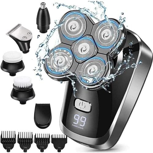 Bald Head Shaver for Men,6 in 1Electric Shaver for Men Wet and Dry with LED Display,Rotary Cordless Rechargeable Electric Razor