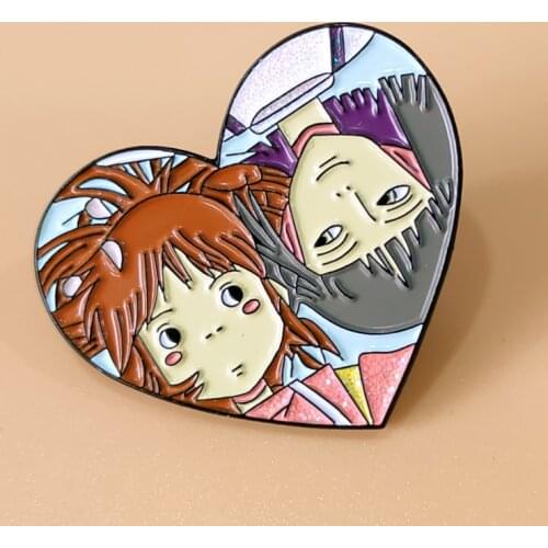 Cartoon Anime Haku and Chihiro Lover Heart Brooch Pins Enamel Metal Badge Lapel Pin Brooches Jackets Fashion Jewelry Accessories