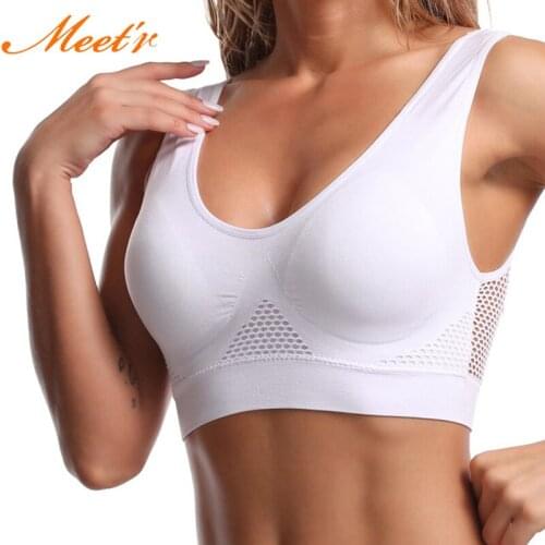 Meet'r Women Sexy Large Size Sport Bra Hollow Out Seamless Bralette Solid Color Underwear Female Add Pad Wireless Bra Lingerie