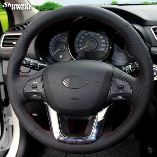 Shining wheat Black Genuine Leather Steering Wheel Cover for Kia K2 Kia Rio 2011-2013