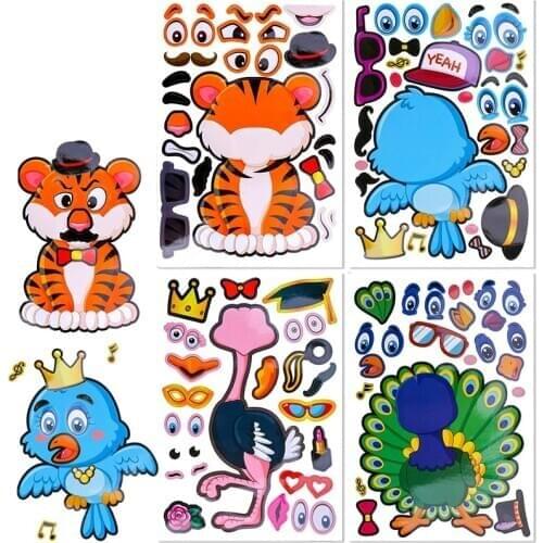 DIY Kids Stickers Puzzle Games Zoo Animal Dinosaur Shark Princess Assemble Jigsaw Baby Recognition Training Education Toys Reuse