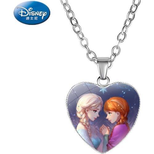 Disney New Cartoon Princess frozen doll Esha Heart-shaped Hanging Childrens Necklace Snow White Mermaid Accessory girl toy gift