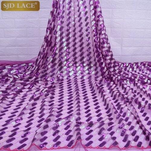 Purple Sequins French Tulle Lace Fabric Very Soft Sequins Milk Silk Lace Nigerian African Mesh Lace Fabric For Party SewingA1739