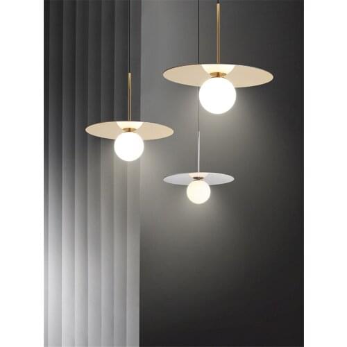 Nordic Electroplating Disk Pendant Lights Restaurant Bar Modern Lamp Bedroom Glass Ball Hanging Lights Living Room Deco Lighting