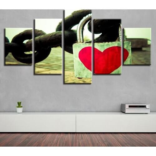 Giant Iron Chain and Love lock Modular Canvas HD Prints Posters Home Decor Wall Art Pictures 5 Pieces Art Paintings No Frame