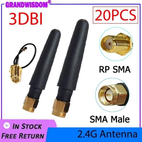 2.4 GHz Antenna wifi 3dBi 20pcs SMA Male Connector 2.4ghz antena for Router Wi fi +21cm RP-SMA to ufl./ IPX 1.13 Pigtail Cable